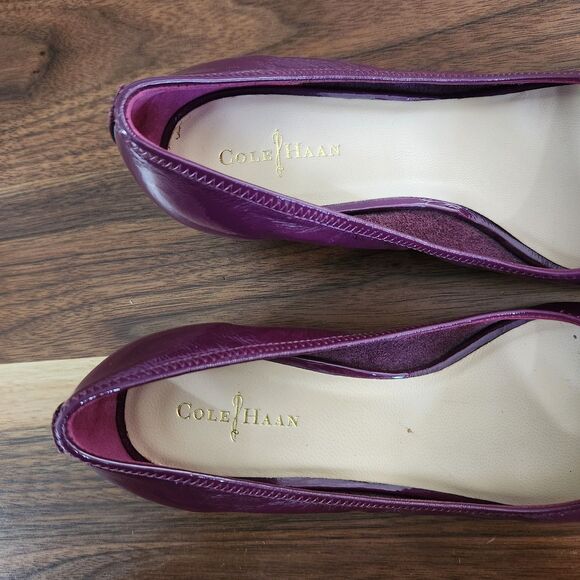 Cole Haan Womens Maroon Purple Peep Toe Wedge Heel Pumps Leather Size 6 - Picture 6 of 9